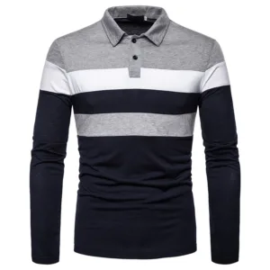 Polo Shirts Men Stripe Long Sleeve Mens Casual Fashion Contrast Color Business Casual Turn Down Collar Polo Shirts Male Tops - AliExpress